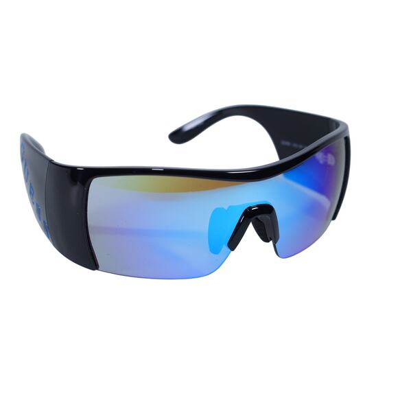 Guess Shield Wraparound Sunglasses - Shiny Black / Mirror Blue - NWT - Picture 6 of 12